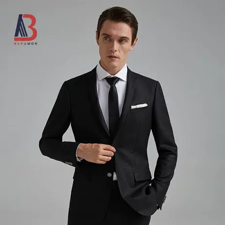 BAROMON/培罗蒙西装男商务正装黑色新郎装婚庆礼服伴郎装西服套装商品大图