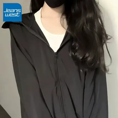 KV真维斯黑色防晒衣女夏季 休闲户外宽松连帽冰感防晒服冰丝upf50图片