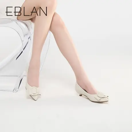 伊伴春季新款女鞋小羊皮单鞋气质优雅法式小猫跟浅口女B22439684商品大图