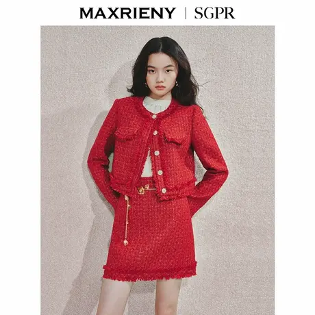 【早鸟超前购】MAXRIENY毛边织带小香风外套2024冬季新款气质女装商品大图