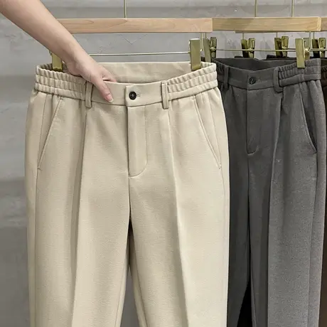 半松紧秋冬季毛呢裤子男士百搭长裤休闲裤韩版直筒加厚九分小西裤商品大图