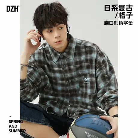 青少年日系格子长袖衬衫男高级感痞帅春夏2025年新款休闲衬衣外套图片