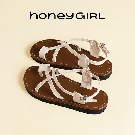 honeyGIRL罗马凉鞋女款2025新款夏季交叉复古平底沙滩凉鞋仙女风图片