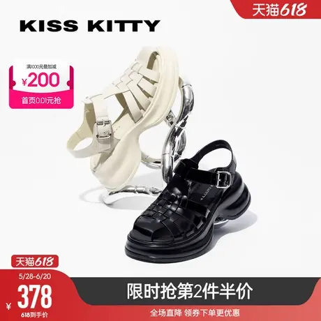 KISSKITTY罗马凉鞋女外穿新款百搭镂空猪笼鞋透气鞋子女商品大图