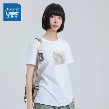 VO真维斯女装2025春夏新款 潮流时尚印花女式通勤宽松短袖洋气T恤商品大图