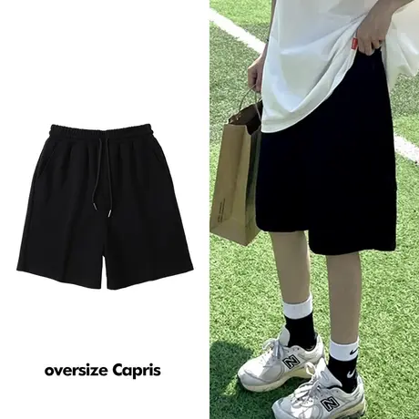 胖mm运动短裤女夏薄款宽松高腰外穿大码黑色ins潮休闲五分裤中裤图片