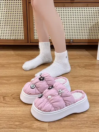 棉拖鞋女冬季网红2023新款甜美家用防滑室内保暖冬天家居毛拖鞋女图片