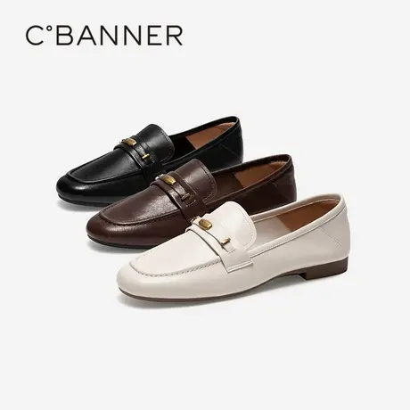 千百度低跟羊皮乐福鞋女百搭气质新款通勤正装小皮鞋透气深口单鞋图片