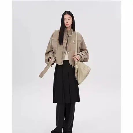 爵莱菲大码复古工装风宽松短款机车夹克外套女2025秋季新款胖mm图片