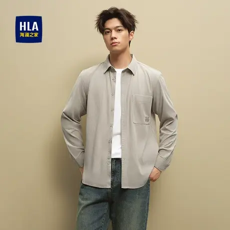 HLA/海澜之家简约纯色长袖休闲衬衫25秋季新款时尚舒适亲肤上衣男图片