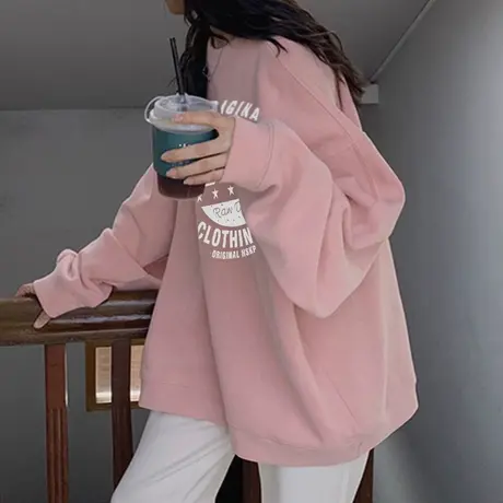 美式古着卫衣女春秋薄款初秋2021年新款宽松bf慵懒风oversize外套图片