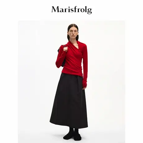 【正反两穿】Marisfrolg玛丝菲尔2025秋新款修身不对称羊毛针织衫图片