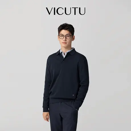 VICUTU威可多男长袖针织衫绵羊毛亲肤舒暖商务差旅通勤百搭打底衫图片
