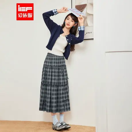 IEF/爱依服半身裙2025夏秋新款法式文艺休闲气质百搭格子显瘦单裙图片
