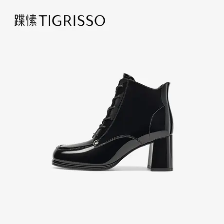 蹀愫2025年秋季新款厚底增高漆皮时装靴时尚牛皮短靴女TA65726-11商品大图