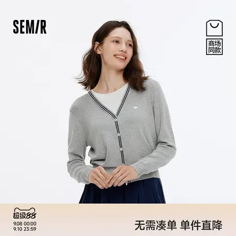 商场同款|森马针织衫女秋短款假两件撞色2025新款时尚温柔套头衫商品大图