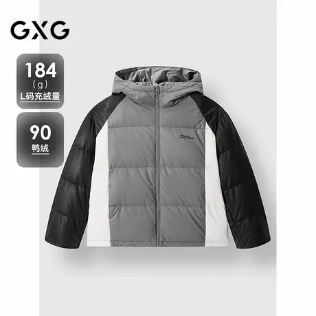 GXG男装 撞色拼接pu皮羽绒服男保暖通勤羽绒服外套 24冬季品商品大图