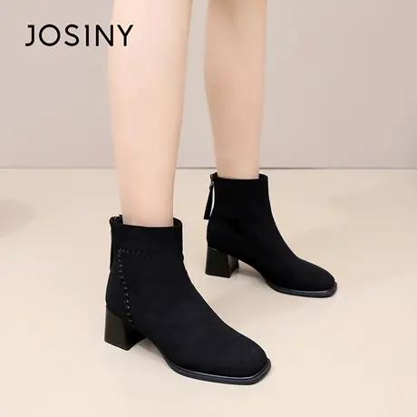 卓诗尼2025秋冬新款后拉链时装靴潮流百搭瘦瘦靴时尚舒适短筒靴女商品大图
