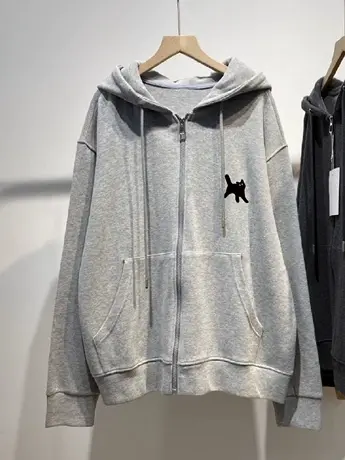 大码美式复古开衫卫衣女2023新款加绒加厚百搭ins潮连帽外套上衣商品大图