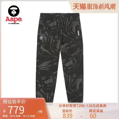 Aape旗舰店男装秋冬猿颜徽章迷彩字母刺绣抽绳休闲长裤A626XXL商品大图