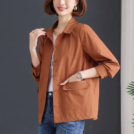 纯棉长袖衬衫女春秋外套宽松加大码女装中年妈妈减龄百搭显瘦上衣图片
