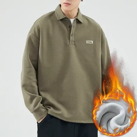 加绒保暖外穿半开衫翻领卫衣秋冬季男士潮牌重磅防寒长袖上衣冬装商品大图