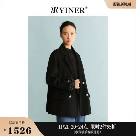 【100绵羊毛】YINER音儿专选女装冬季外套双面毛呢大衣商品大图