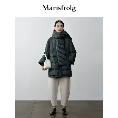 【轻云羽绒】玛丝菲尔橄榄绿保暖白鹅绒中长款羽绒服外套商品大图