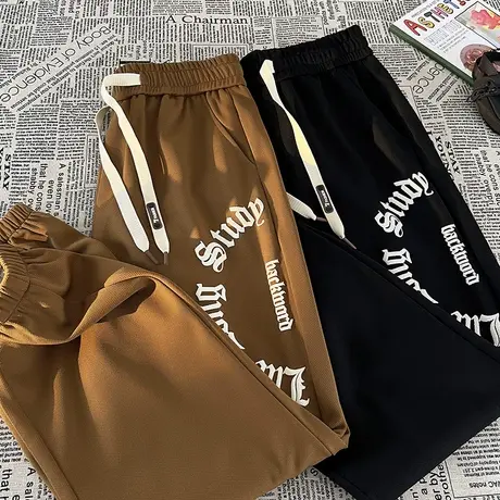 新款菠萝格发泡字母印花休闲裤男秋冬季2023情侣百搭宽松潮流卫裤商品大图