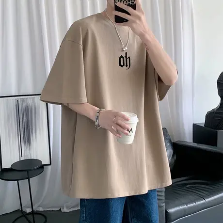 夏季短袖t恤男休闲宽松棉感五分袖港风潮流ins夏装学生半袖体恤衫商品大图