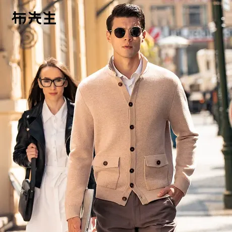 MrBu布先生羊毛纯色立领开衫外套春秋保暖男款毛衣BT12139商品大图