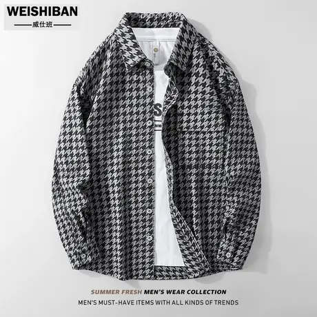 重磅小香风牛仔衬衫男装美式休闲复古长袖衬衣外套2023春秋季新款商品大图