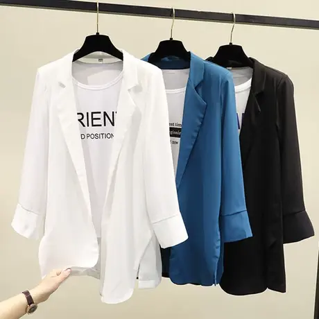 小西装外套女薄雪纺衫上衣2023春夏新款韩版休闲中长空调衫防晒服商品大图