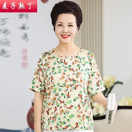 妈妈夏装短袖T恤洋气质阔太太雪纺小衫上衣新款50岁中老年人女装商品大图