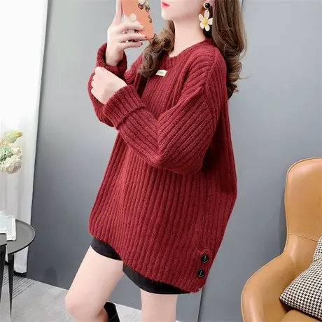 圆领毛衣女套头秋冬新款韩系宽松加厚百搭超好看内搭打底针织上衣商品大图