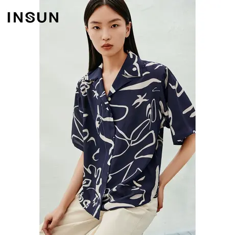 INSUN恩裳线上专选夏季印花吸湿翻领真丝衬衫图片
