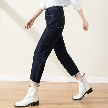 加绒牛仔裤女冬季2024年新款加厚裤子秋冬九分哈伦裤小个子香蕉裤商品大图