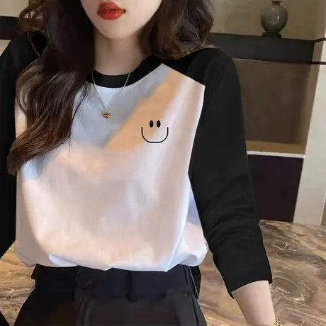 2023早春季新款打底衫纯棉宽松百搭长袖t恤女插肩袖显瘦体恤上衣图片