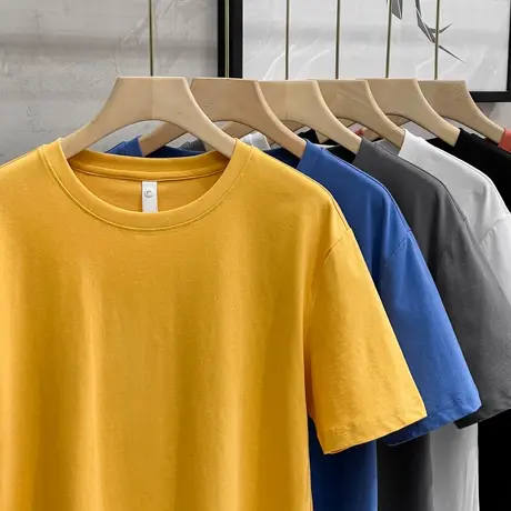 重磅春夏季新款男士日常纯色圆领短T恤青年宽松休闲短袖打底上衣图片