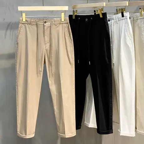 松紧腰夏季男士休闲裤韩版潮流修身九分裤男小脚裤直筒裤子男裤薄商品大图