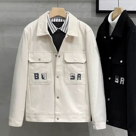 2023秋冬新款短款翻领夹棉衣男加厚工装夹克韩版潮流棉服牛仔外套图片