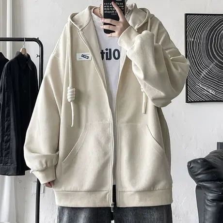 美式潮牌外套男士春秋季2023新款运动连帽开衫卫衣男生上衣服夹克商品大图