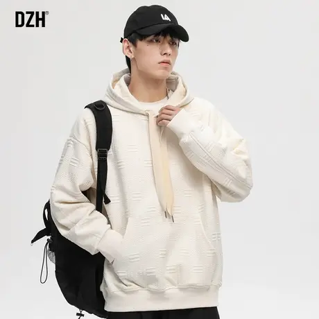 男士杏色重磅连帽卫衣男冬款潮牌男装2023新款衣服上衣宽松连帽衫商品大图