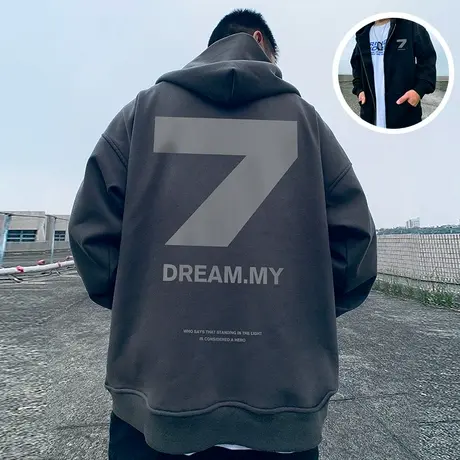 oversize春秋季宽松加肥加大码连帽拉链开衫胖子卫衣男潮外套秋冬商品大图