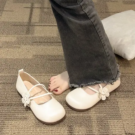 复古法式晚风单鞋女2023春季新款设计小众气质平底豆豆软底护士鞋商品大图