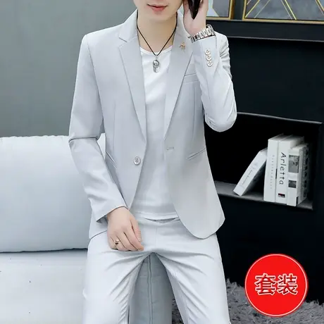 男士休闲西服套装春秋季潮流韩版修身型英伦风时尚婚礼小西装礼服图片