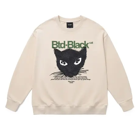 美式潮牌西海岸卫衣男女趣味猫咪印花秋冬新款宽松潮流情侣上衣棉商品大图