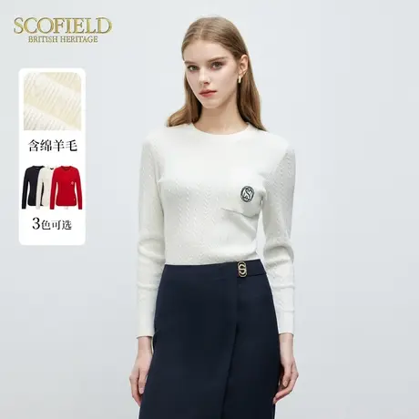 【含羊毛】Scofield女装复古绞花柔软舒适针织衫套头毛衣春季商品大图