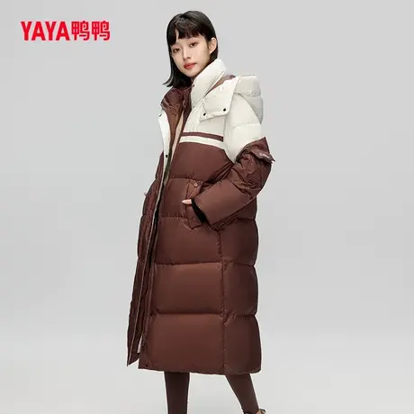 鸭鸭羽绒服女2023年冬季新款长款宽松撞色百搭加厚保暖外套C图片