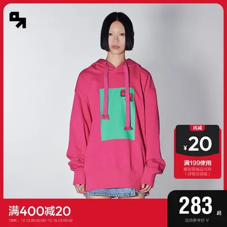 SEMIRPLUS卫衣女中长款连帽撞色潮流个性2023新款冬纯棉上衣简约图片